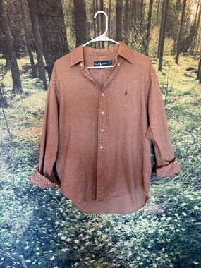 Ralph Lauren Polo Long-Sleeve Button‐Down — Rust/Brown Herringbone w/ Small Hole